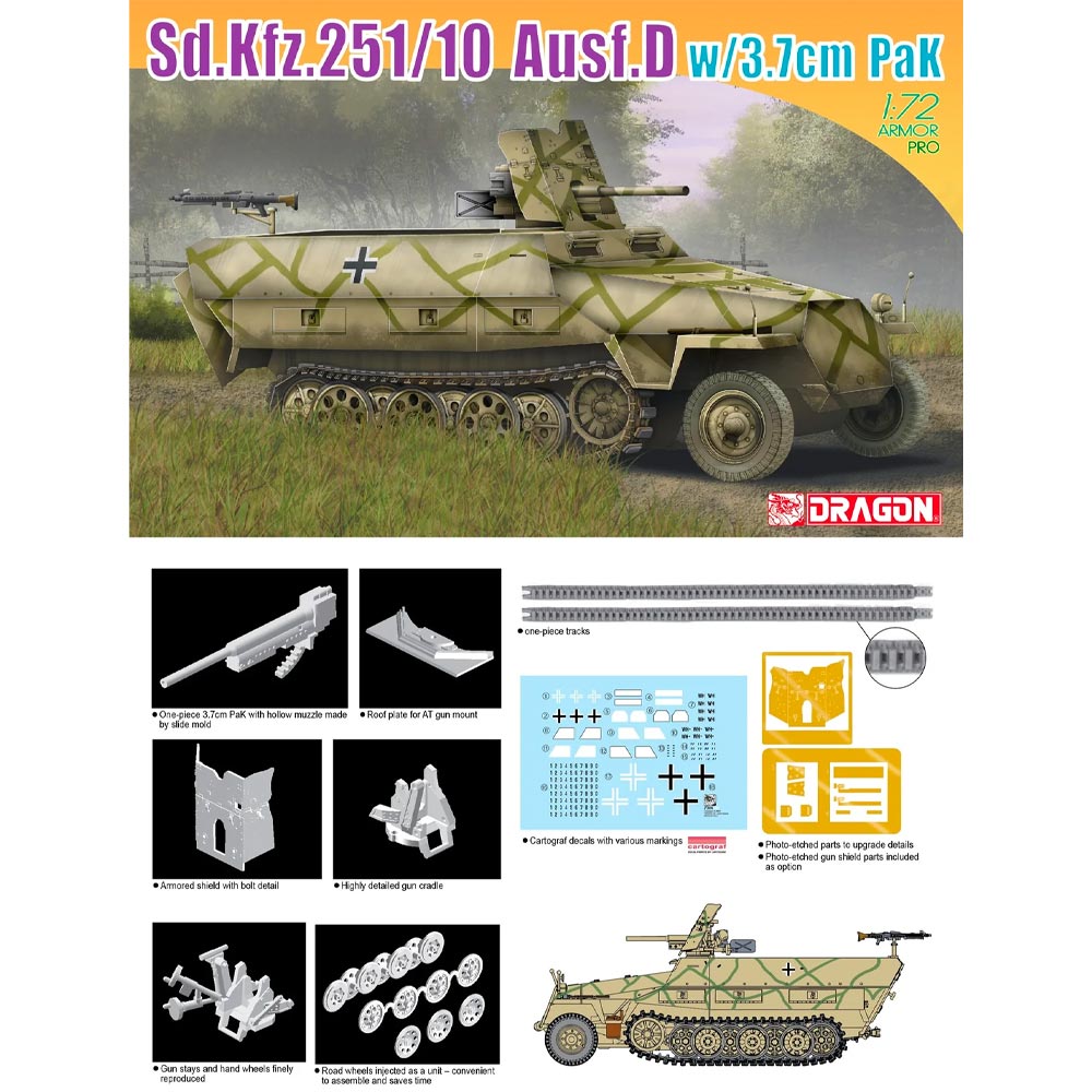 Dragon 7280 Sd.Kfz.251/10 with 3.7cm PAK 1:72 Plastic Model Kit
