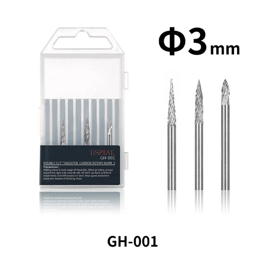 DSPIAE Double Cut Tungsten Carbide Rotary Burr Bits 3mm for ES-P Tool GH-001