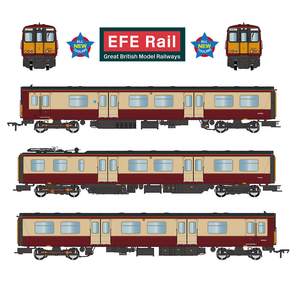 EFE Rail E81011 Class 314 3-Car EMU 314201 Strathclyde PTA Carmine & Cream OO