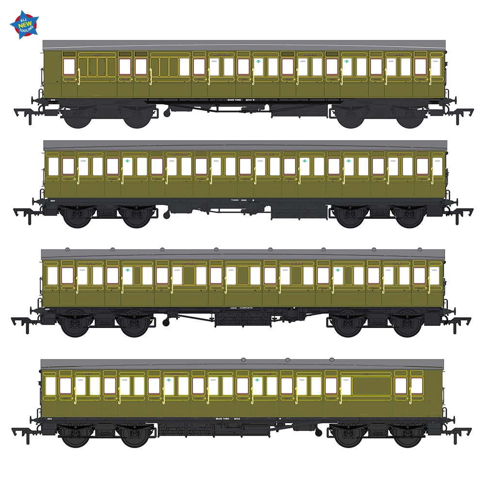 EFE Rail E86021 LBSCR 54ft 'Isle of Wight' 4-Coach Pack SR Maunsell Green OO