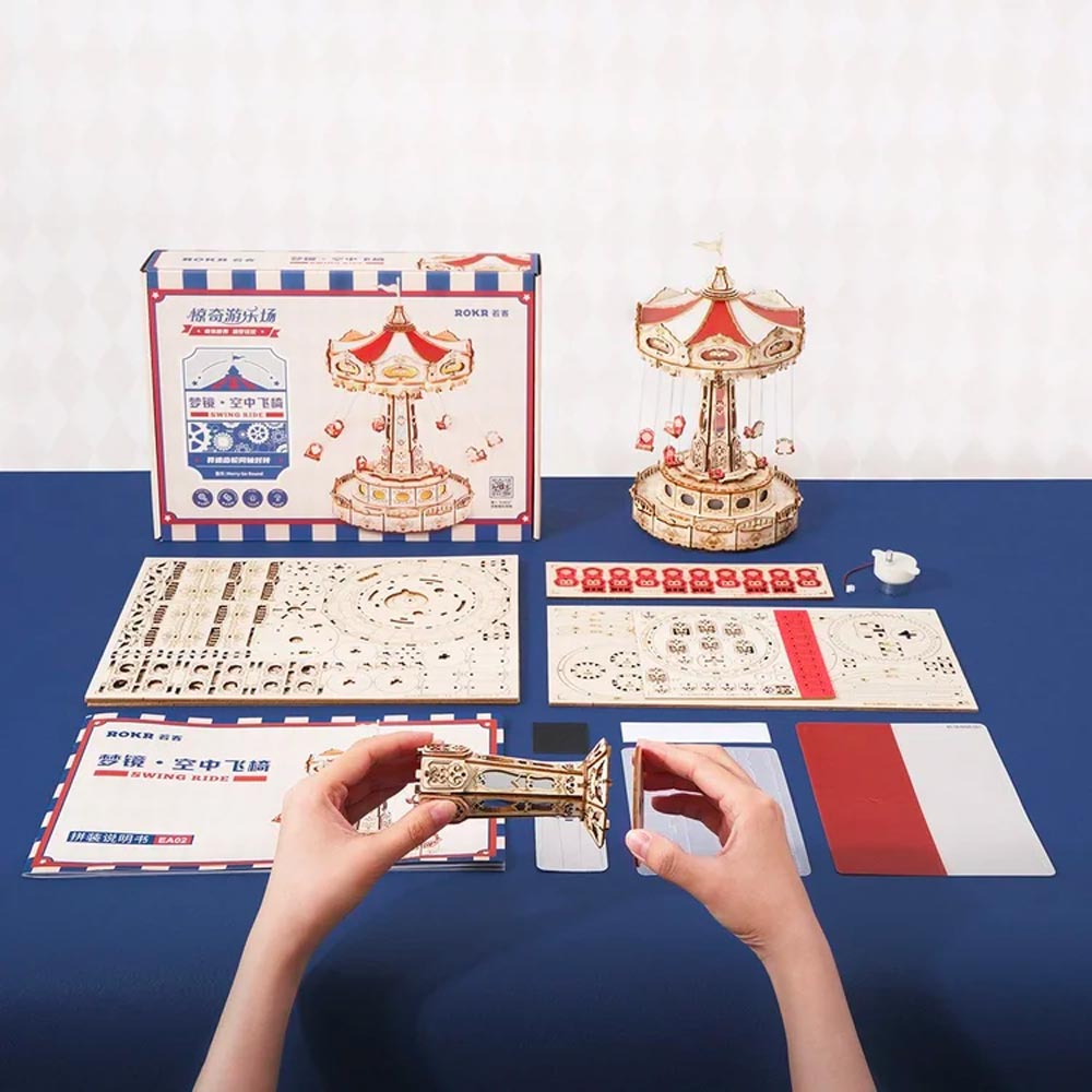 ROBOTIME ROKR Swing Ride Fairground Music Box DIY Wooden Puzzle Model Kit EA02