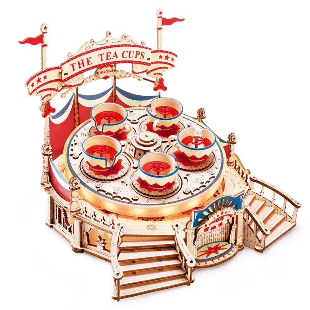 ROBOTIME ROKR Tilt-A-Whirl Fairground Music Box DIY Wooden Puzzle Model Kit EA04