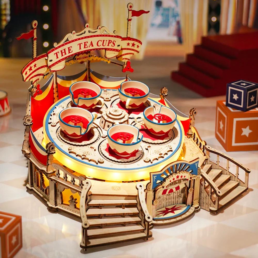 ROBOTIME ROKR Tilt-A-Whirl Fairground Music Box DIY Wooden Puzzle Model Kit EA04