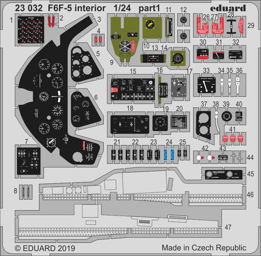 Eduard 23032 Etched Aircraft Detailling Set 1:24 Grumman F6F-5 Hellcat interior