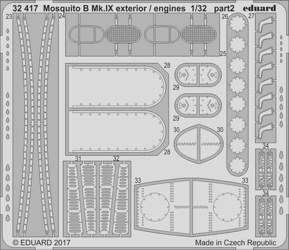 Eduard 32417 Etched Aircraft Detailling Set 1:32 de Havilland Mosquito B Mk.IX/X