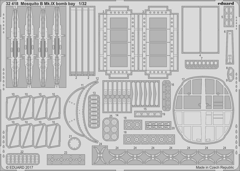 Eduard 32418 Etched Aircraft Detailling Set 1:32 de Havilland Mosquito B Mk.IX/X