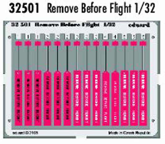 Eduard 32501 Etched Aircraft Detailling Set 1:32 Remove Before Flight/RBF tags.
