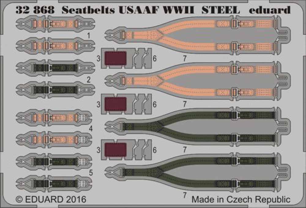 Eduard 32868 Etched Aircraft Detailling Set 1:32 seatbelts USAAF WWII Steel