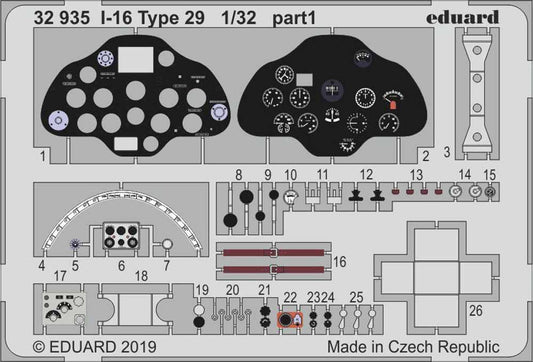 Eduard 32935 Etched Aircraft Detailling Set 1:32 Polikarpov I-16 type 29