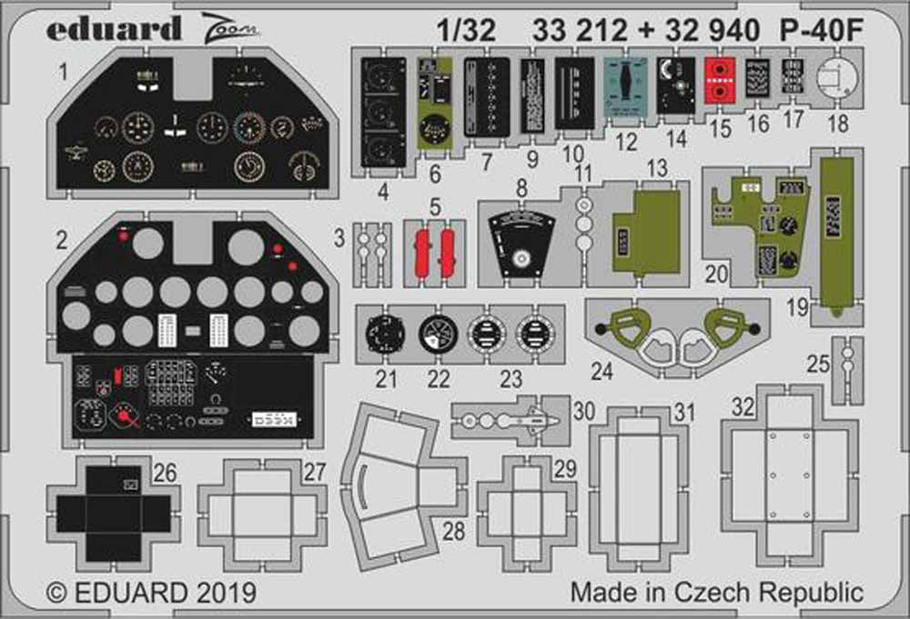 Eduard 32940 Etched Aircraft Detailling Set 1:32 Curtiss P-40F Warhawk