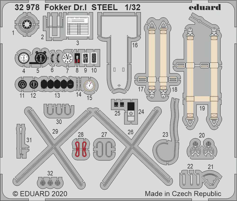 Eduard 32978 Etched Aircraft Detailling Set 1:32 Fokker Dr.I Triplane Steel