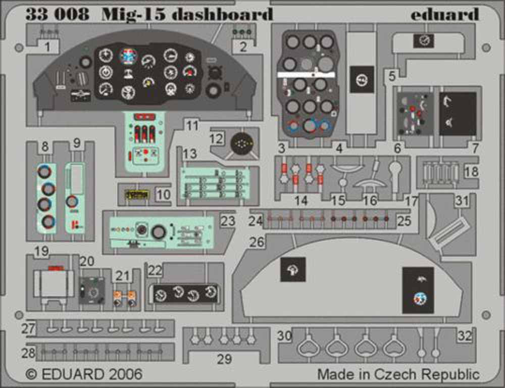 Eduard 33008 Etched Aircraft Detailling Set 1:32 Mikoyan MiG-15bis instrument pa