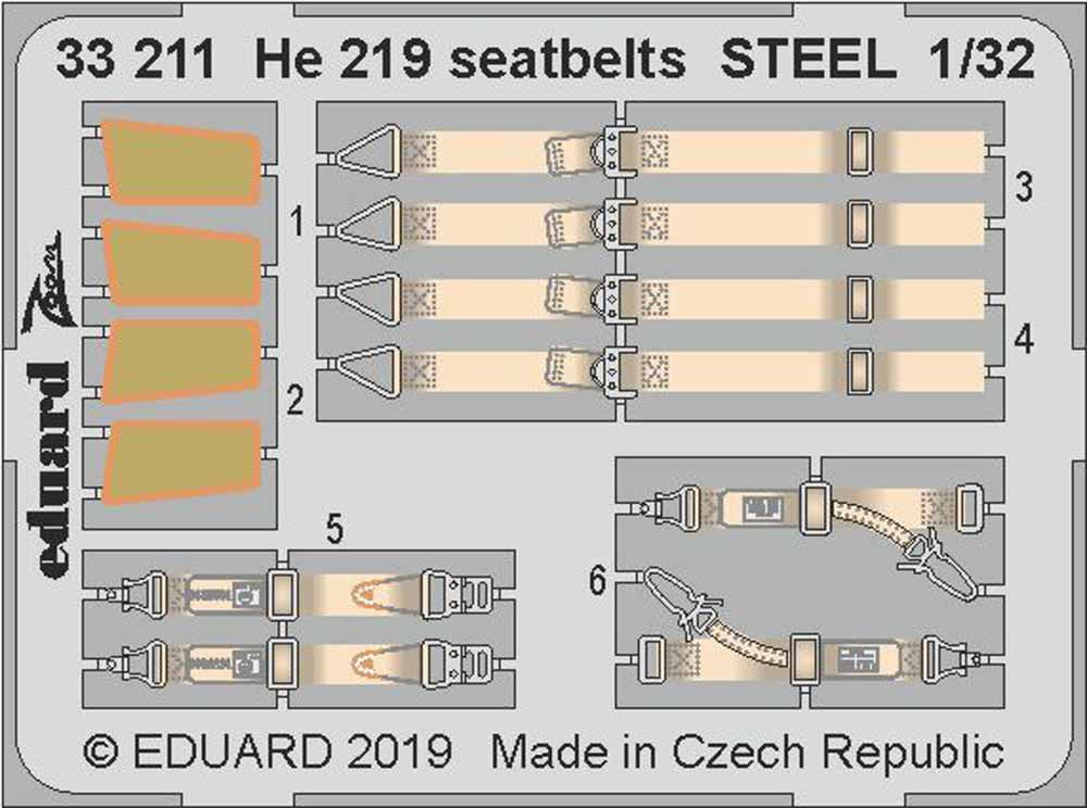 Eduard 33211 Etched Aircraft Detailling Set 1:32 Heinkel He-219A-7 'UHU' seatbel