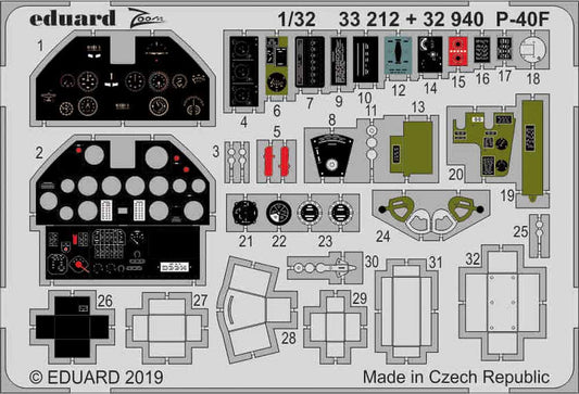 Eduard 33212 Etched Aircraft Detailling Set 1:32 Curtiss P-40F Warhawk