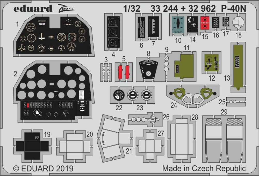 Eduard 33244 Etched Aircraft Detailling Set 1:32 Curtiss P-40N Warhawk