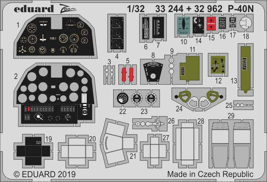 Eduard 33244 Etched Aircraft Detailling Set 1:32 Curtiss P-40N Warhawk