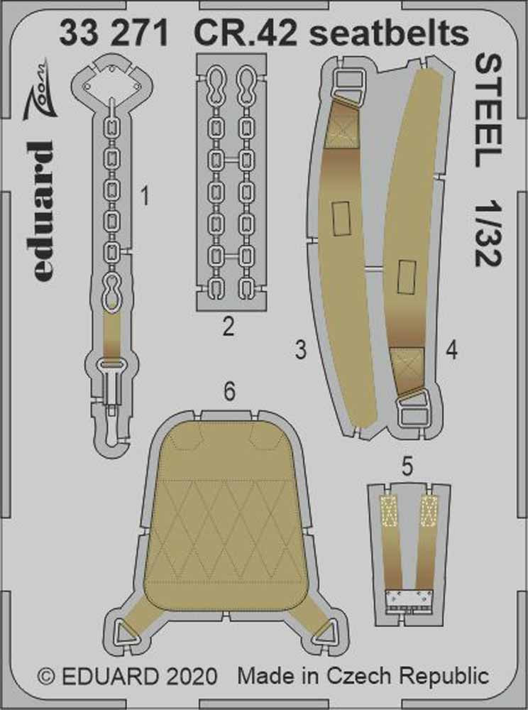 Eduard 33271 Etched Aircraft Detailling Set 1:32 Fiat CR.42 seatbelts Steel