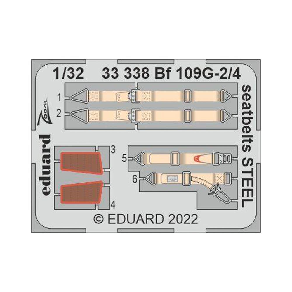 Eduard 33338 Messerschmitt Bf-109-G-2/4 Steel Seatbelts 1:32 Set Revell 03829