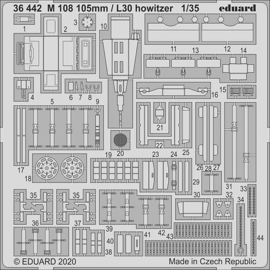 Eduard 36442 1:35 Etched Detailing Set for AFV Club Kits M108 105mm/L30 Self-Pro