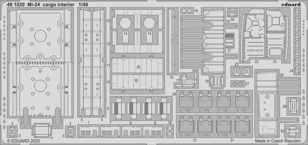 Eduard 481020 Etched Aircraft Detailling Set 1:48 Mil Mi-24V/VP cargo interior