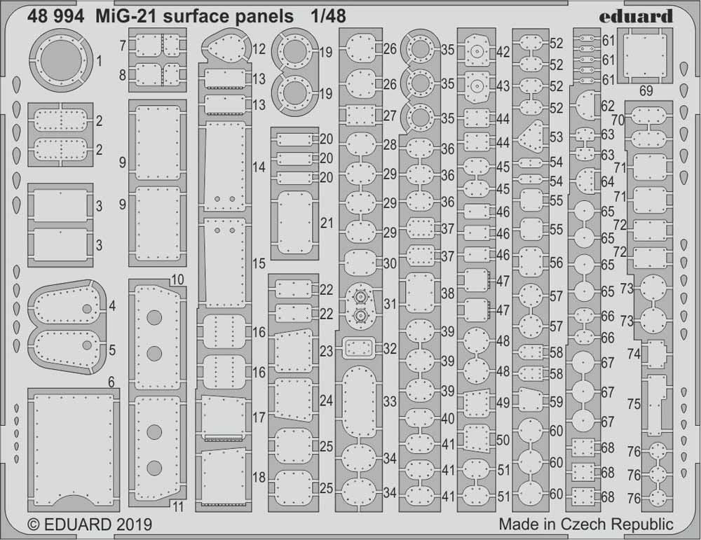 Eduard 48994 Etched Aircraft Detailling Set 1:48 Mikoyan MiG-21MF surface panels