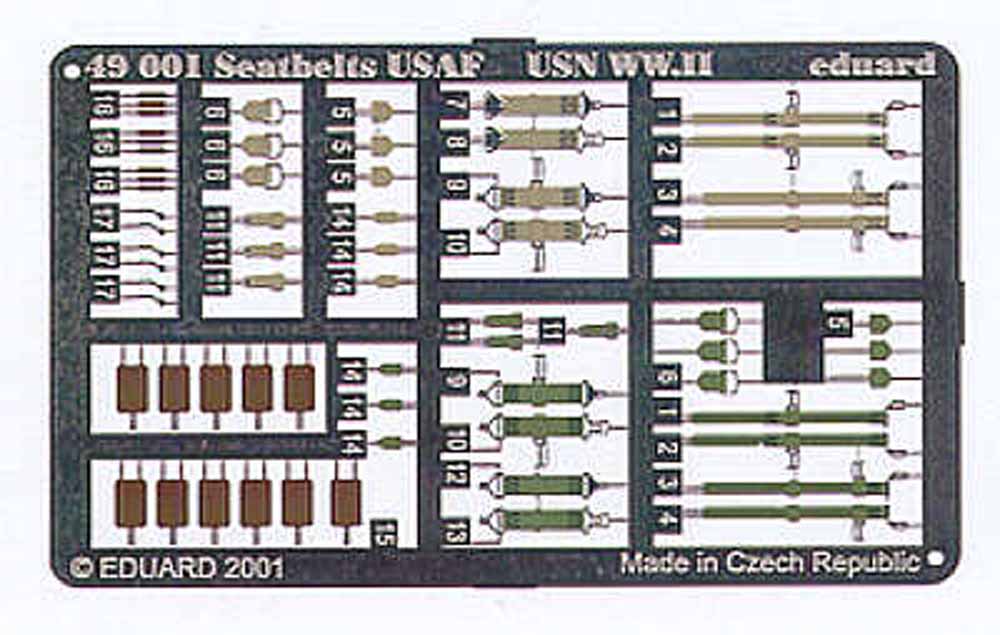 Eduard 49001 Etched Aircraft Detailling Set 1:48 USAF and USN WWII seatbelts Pre