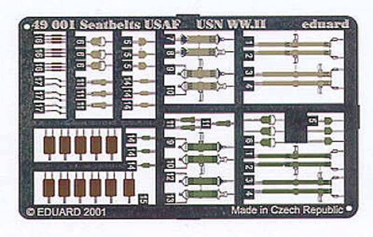 Eduard 49001 Etched Aircraft Detailling Set 1:48 USAF and USN WWII seatbelts Pre
