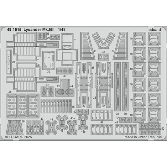 Eduard 491515 Westland Lysander Mk.I/Mk.III 1:48 Etch Set for Airfix A07116