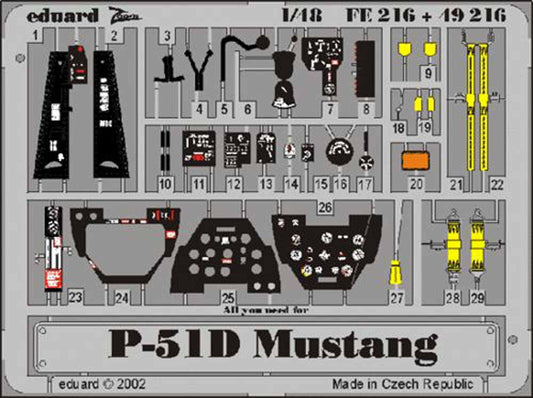 Eduard 49216 Etched Aircraft Detailling Set 1:48 North-American P-51D Mustang Pr