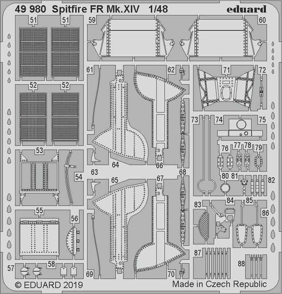 Eduard 49980 Etched Aircraft Detailling Set 1:48 Supermarine Spitfire FR Mk.XIV