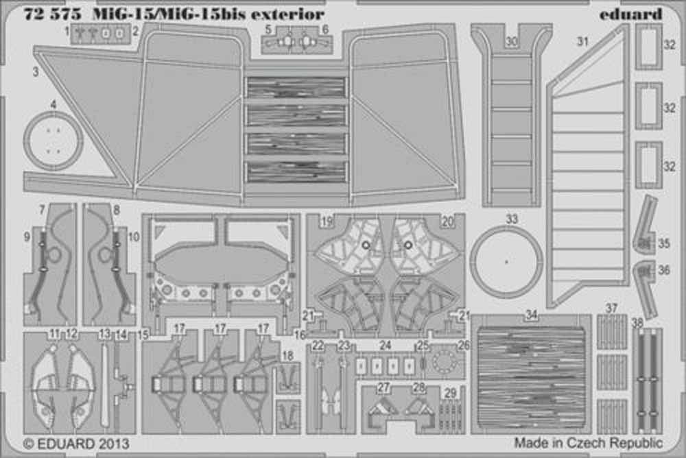 Eduard 72575 Etched Aircraft Detailling Set 1:72 Mikoyan MiG-15/MiG-15Bis exteri