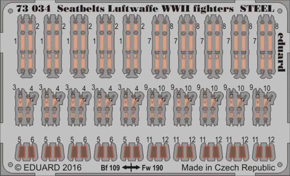 Eduard 73034 Etched Aircraft Detailling Set 1:72 Seatbelts Luftwaffe WWII fighte