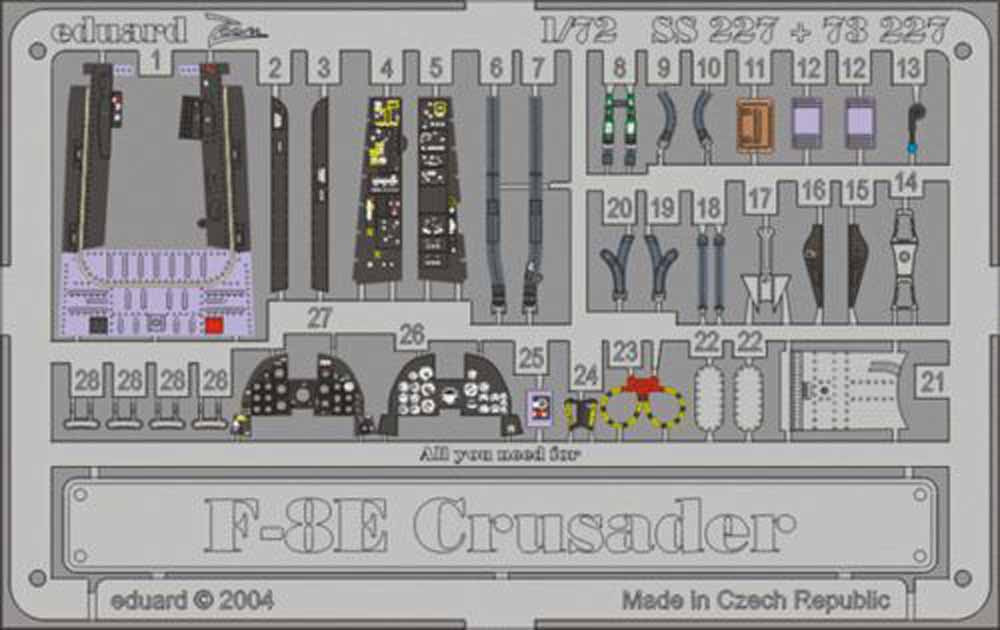 Eduard 73227 Etched Aircraft Detailling Set 1:72 Vought F-8E Crusader Pre-painte