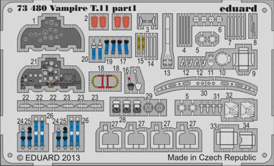 Eduard 73480 Etched Aircraft Detailling Set 1:72 de Havilland Vampire T.11