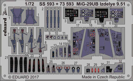 Eduard 73593 Etched Aircraft Detailling Set 1:72 Mikoyan MiG-29UB Izdelye 9.51