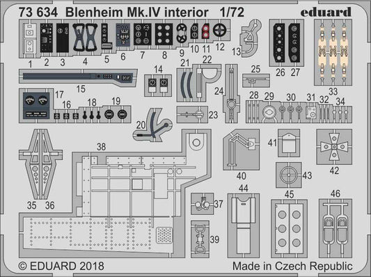 Eduard 73634 Etched Aircraft Detailling Set 1:72 Bristol Blenheim Mk.IV interior
