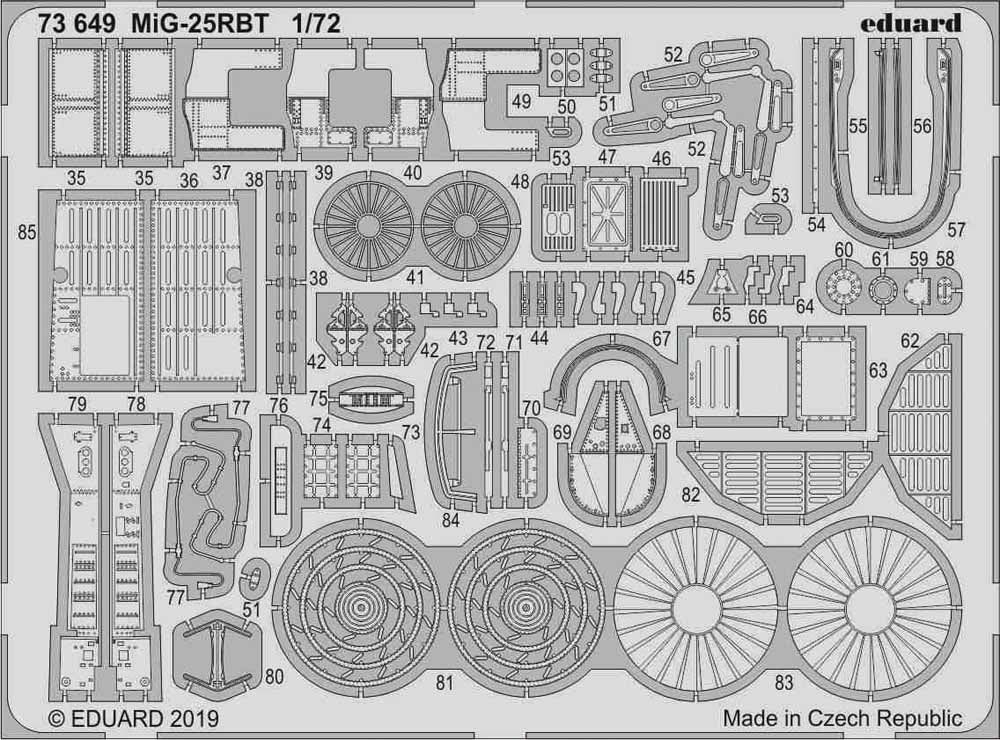 Eduard 73649 Etched Aircraft Detailling Set 1:72 Mikoyan MiG-25RBT