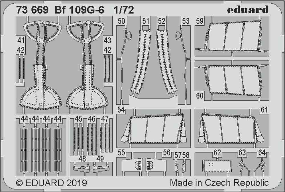 Eduard 73669 Etched Aircraft Detailling Set 1:72 Messerschmitt Bf-109G-6