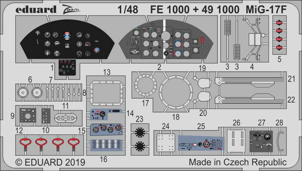 Eduard FE1000 Etched Aircraft Detailling Set 1:48 Mikoyan MiG-17F