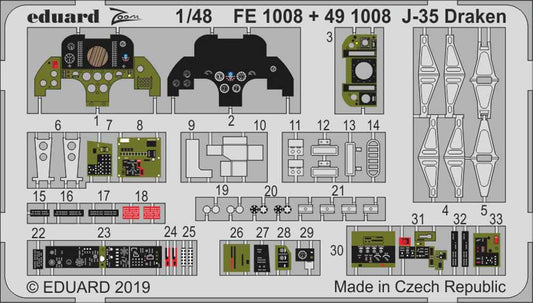 Eduard FE1008 Etched Aircraft Detailling Set 1:48 Saab J-35F Draken