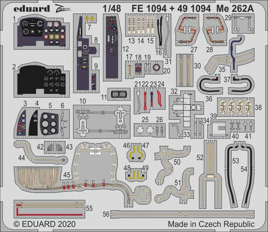 Eduard FE1094 Etched Aircraft Detailling Set 1:48 Messerschmitt Me-262A