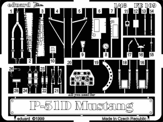 Eduard FE109 Etched Aircraft Detailling Set 1:48 North-American P-51D Mustang