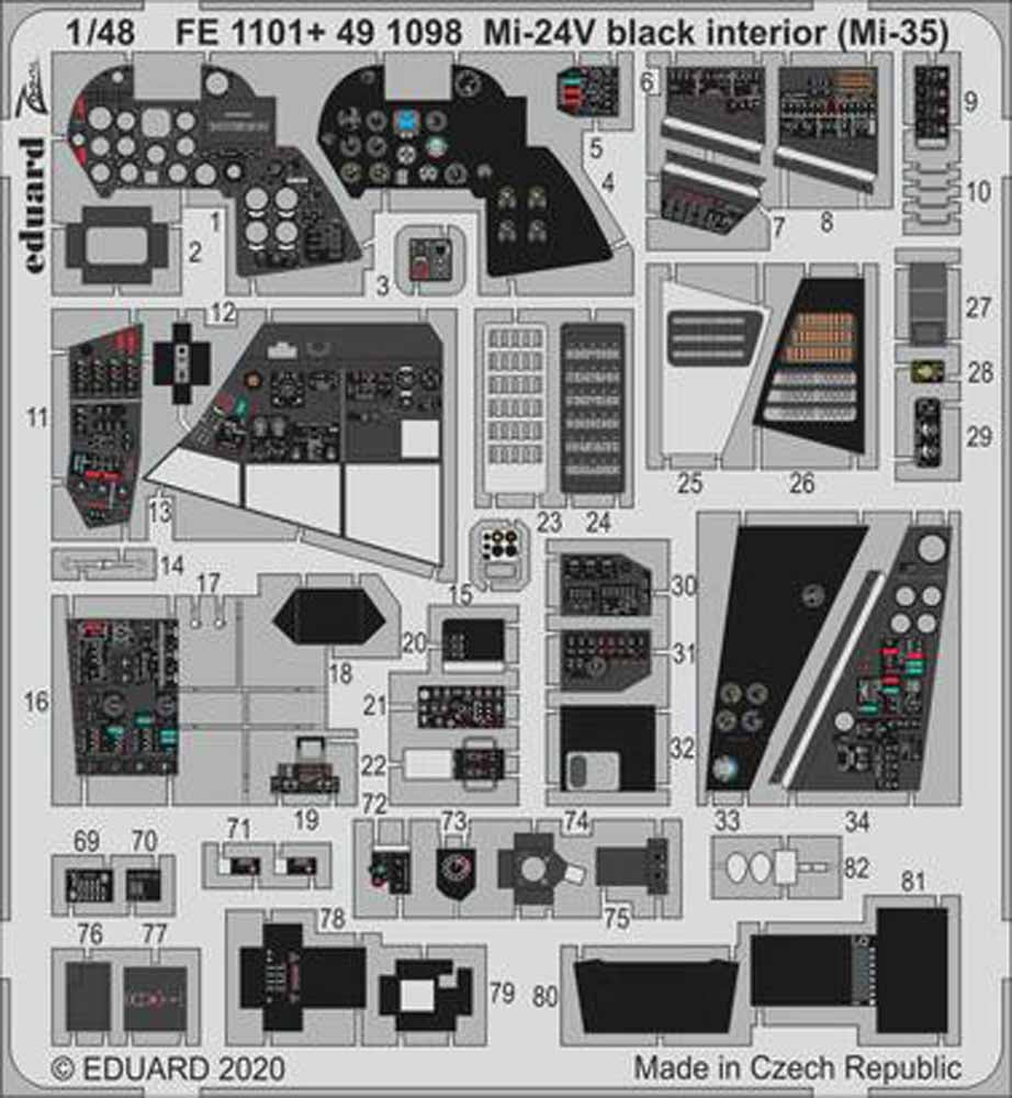 Eduard FE1101 Etched Aircraft Detailling Set 1:48 Mi-24V/VP black interior