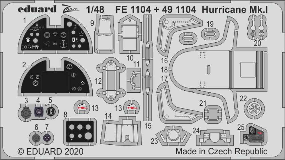 Eduard FE1104 Etched Aircraft Detailling Set 1:48 Hawker Hurricane Mk.I