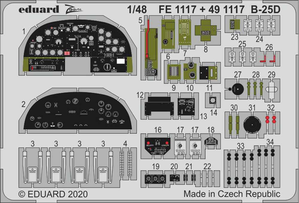 Eduard FE1117 Etched Aircraft Detailling Set 1:48 North-American B-25D Mitchell