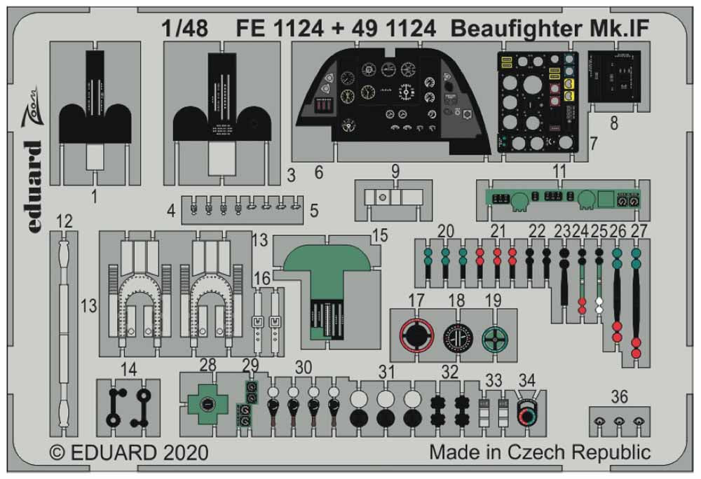 Eduard FE1124 Etched Aircraft Detailling Set 1:48 Bristol Beaufighter Mk.IF