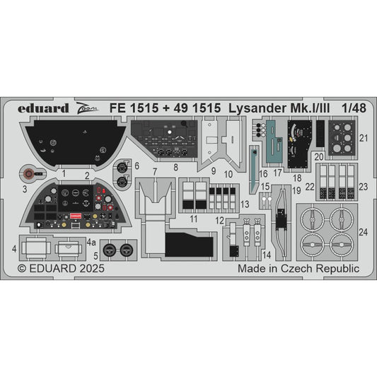 Eduard FE1515 Westland Lysander Mk.I/Mk.III 1:48 Zoom Etch Set for Airfix A07116