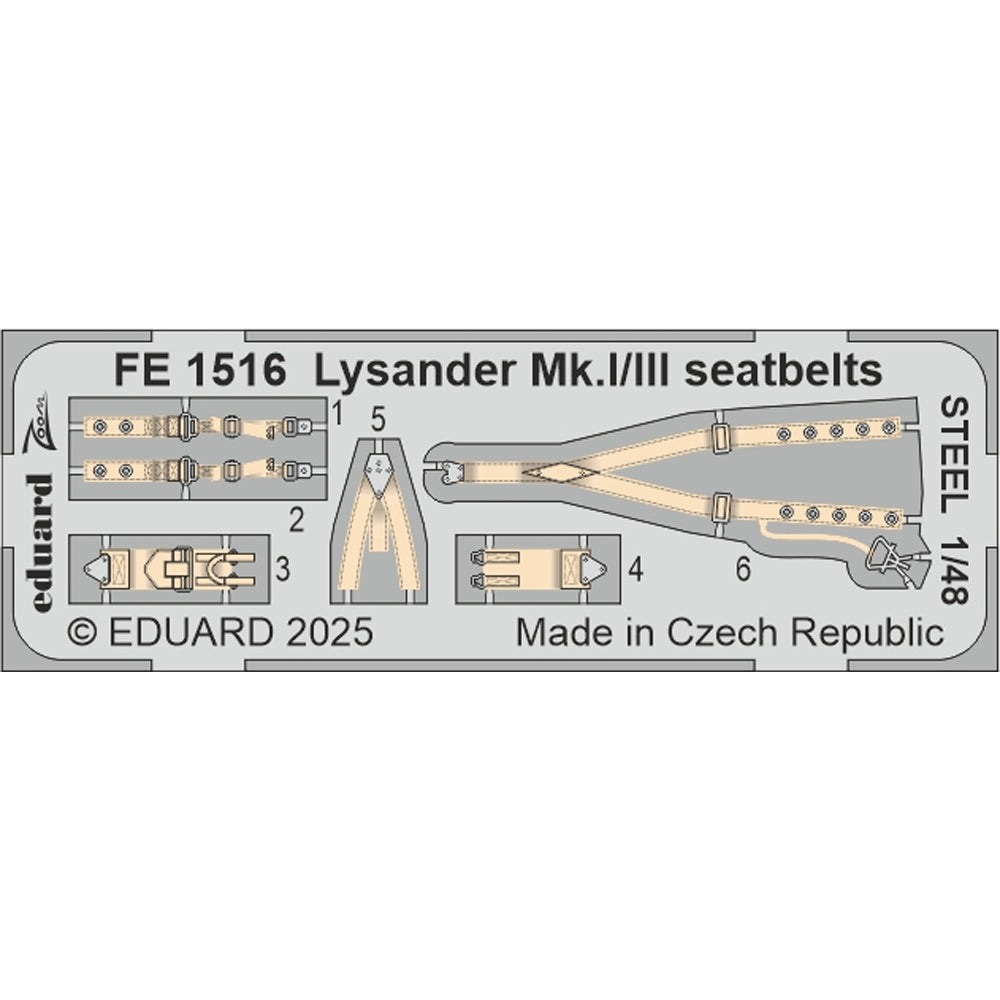 Eduard FE1516 Westland Lysander Mk.I/Mk.III 1:48 Seatbelts Set for Airfix A07116