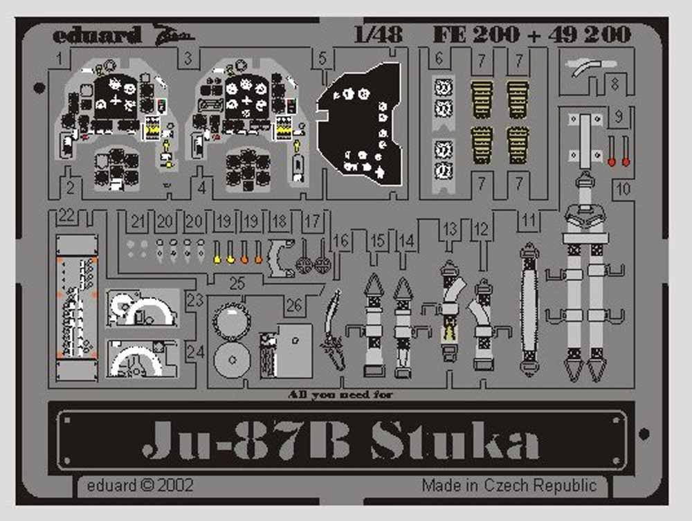Eduard FE200 Etched Aircraft Detailling Set 1:48 Junkers Ju-87B 'Stuka' Pre-pain