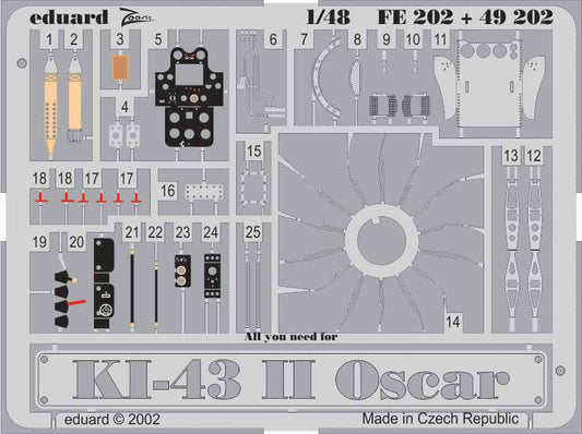 Eduard FE202 Etched Aircraft Detailling Set 1:48 Nakajima Ki-43-II Oscar Pre-pai